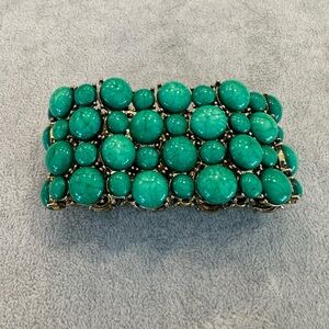 Signed Amrita Green Turquoise Faux Stone Wide Stretch Bracelet